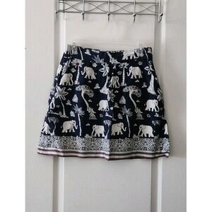 LOFT Women's Elephant Print Mini Skirt Blue White Pockets Linen‎ Rayon Size XS